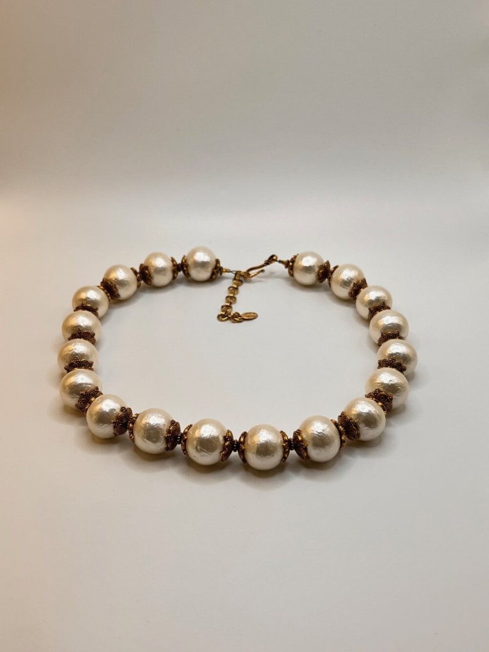 Lorren Bell Gold Tone Faux Pearl Necklace 19.5 in Ivory Beads